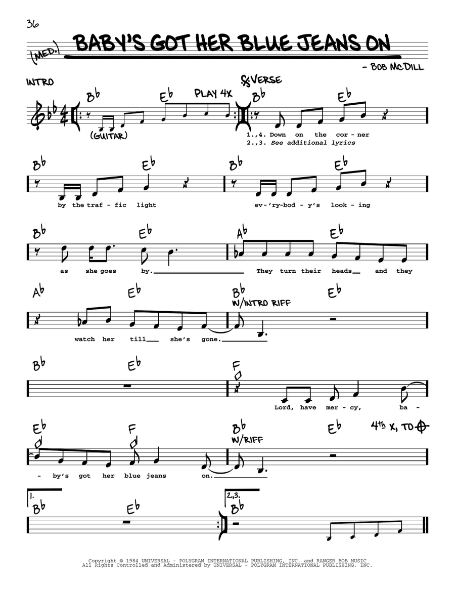 Baby's Got Her Blue Jeans On Voice scores gallery preview page 1