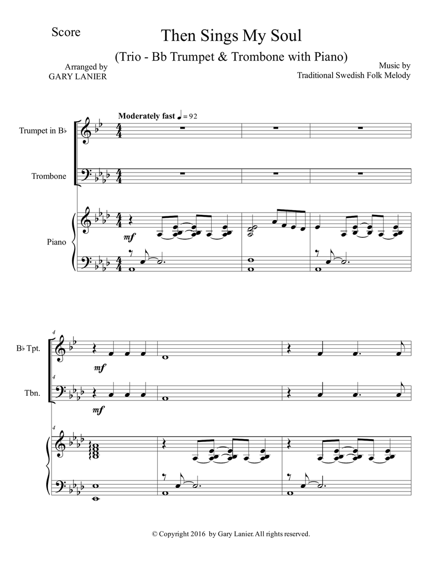 Trios for 3 GREAT HYMNS (Bb Trumpet & Trombone with Piano and Parts) Brass Duet scores gallery preview page 2