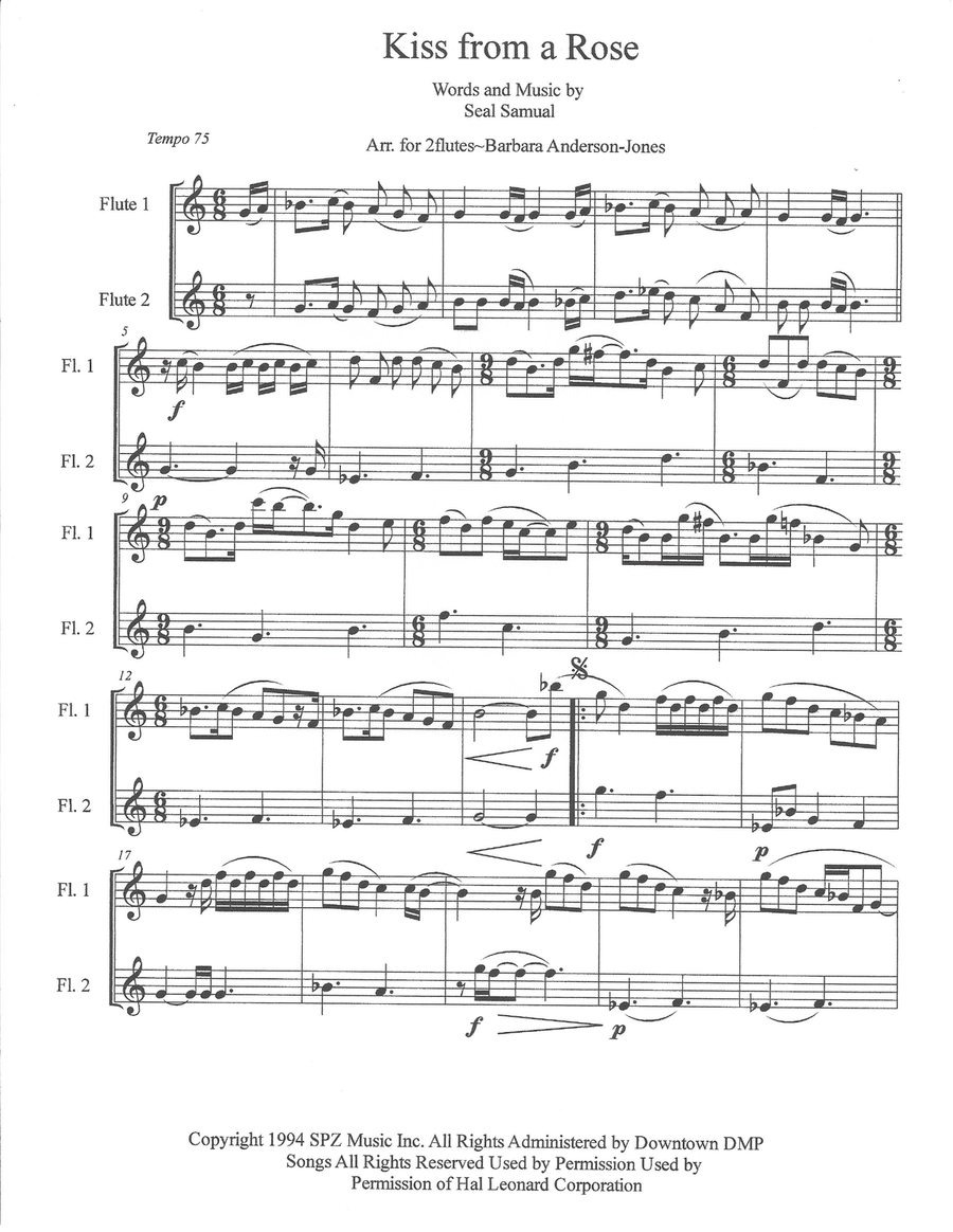 Kiss From A Rose Flute Duet scores gallery preview page 2