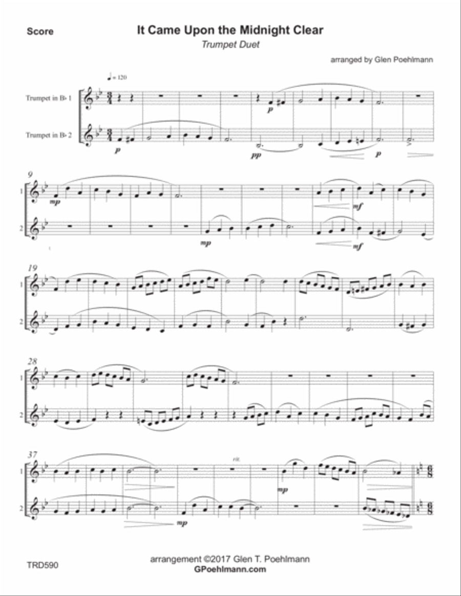 IT CAME UPON THE MIDNIGHT CLEAR - TRUMPET DUET (unaccompanied) Trumpet Duet scores gallery preview page 1