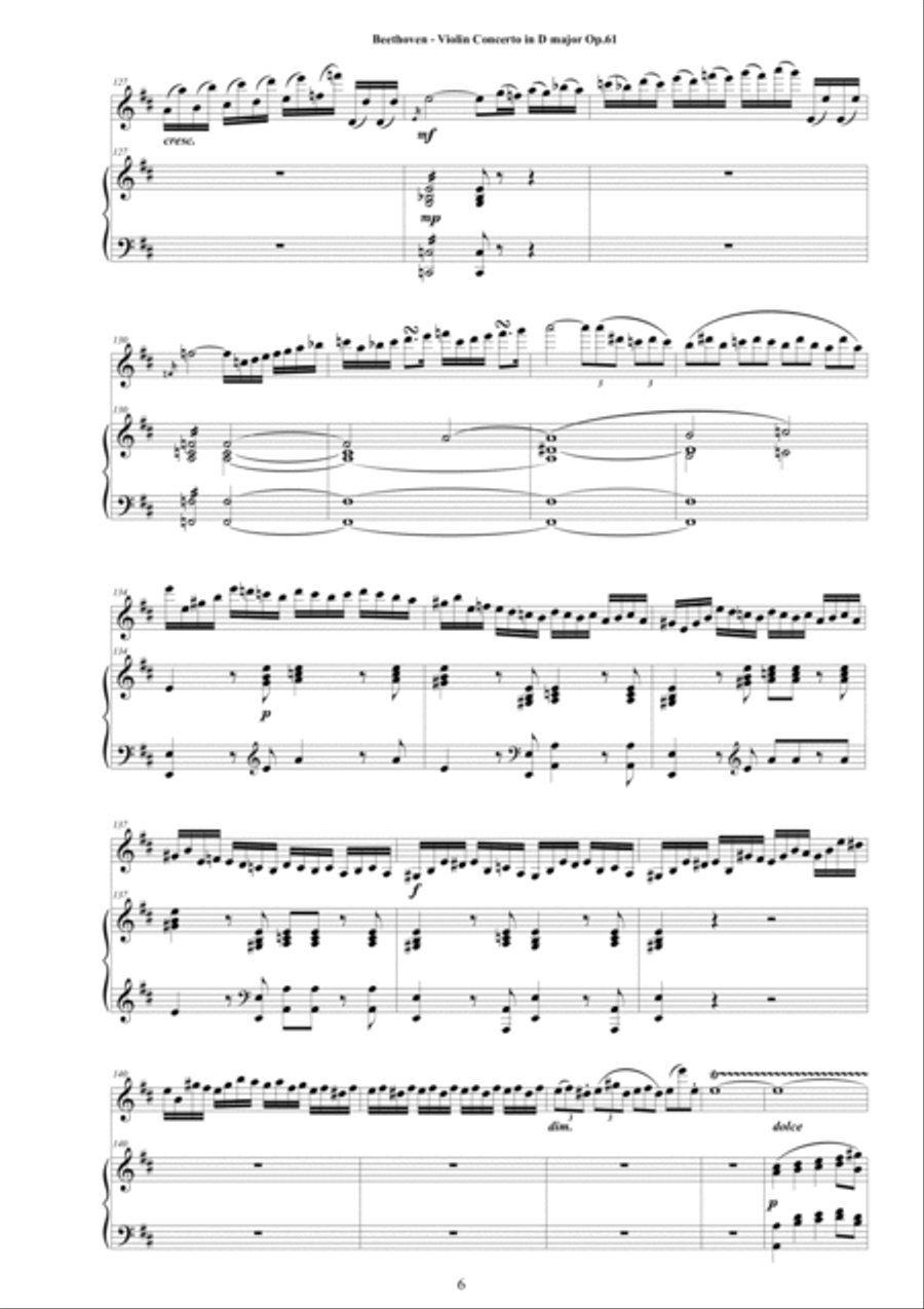 Beethoven - Violin Concerto in D major Op.61 for Violin and Piano - Score and Part Violin Solo scores gallery preview page 6