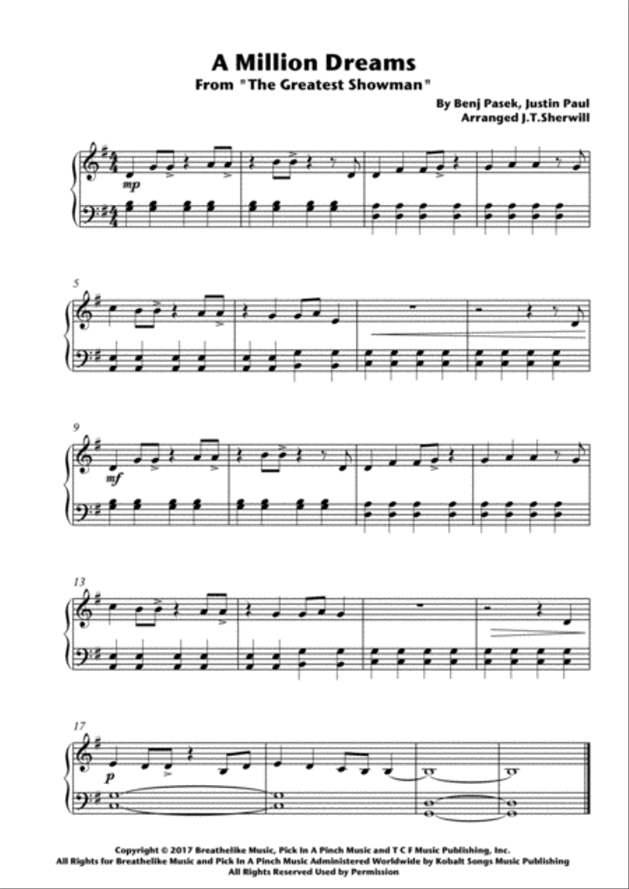 A Million Dreams A Million Dreams Easy Piano scores gallery preview page 1