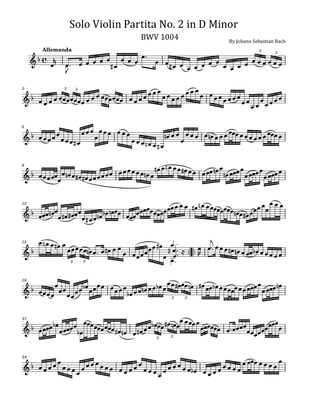 Book cover for Solo Violin Partita No. 2 in D Minor - J. S. Bach, BWV 1004