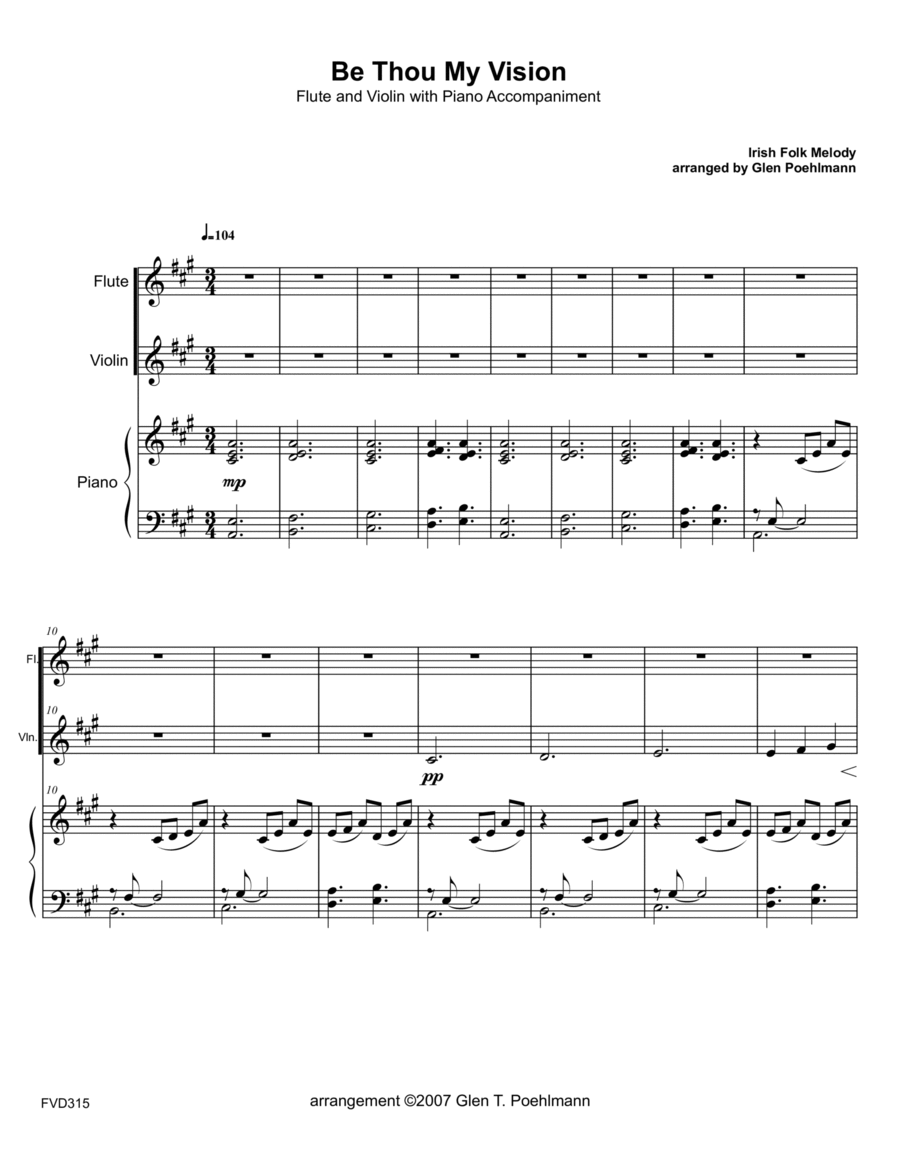 BE THOU MY VISION - FLUTE & VIOLIN with Piano Accompaniment Small Ensemble scores gallery preview page 1