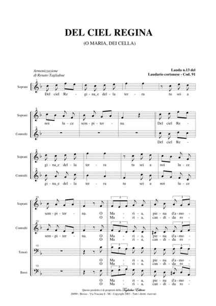 DEL CIEL REGINA - From Laudario Cortonese - For SATB Choir image number null