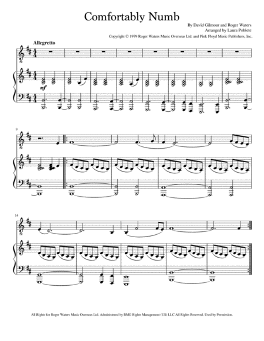 Comfortably Numb 2 Pianos, 4-Hands scores gallery preview page 2