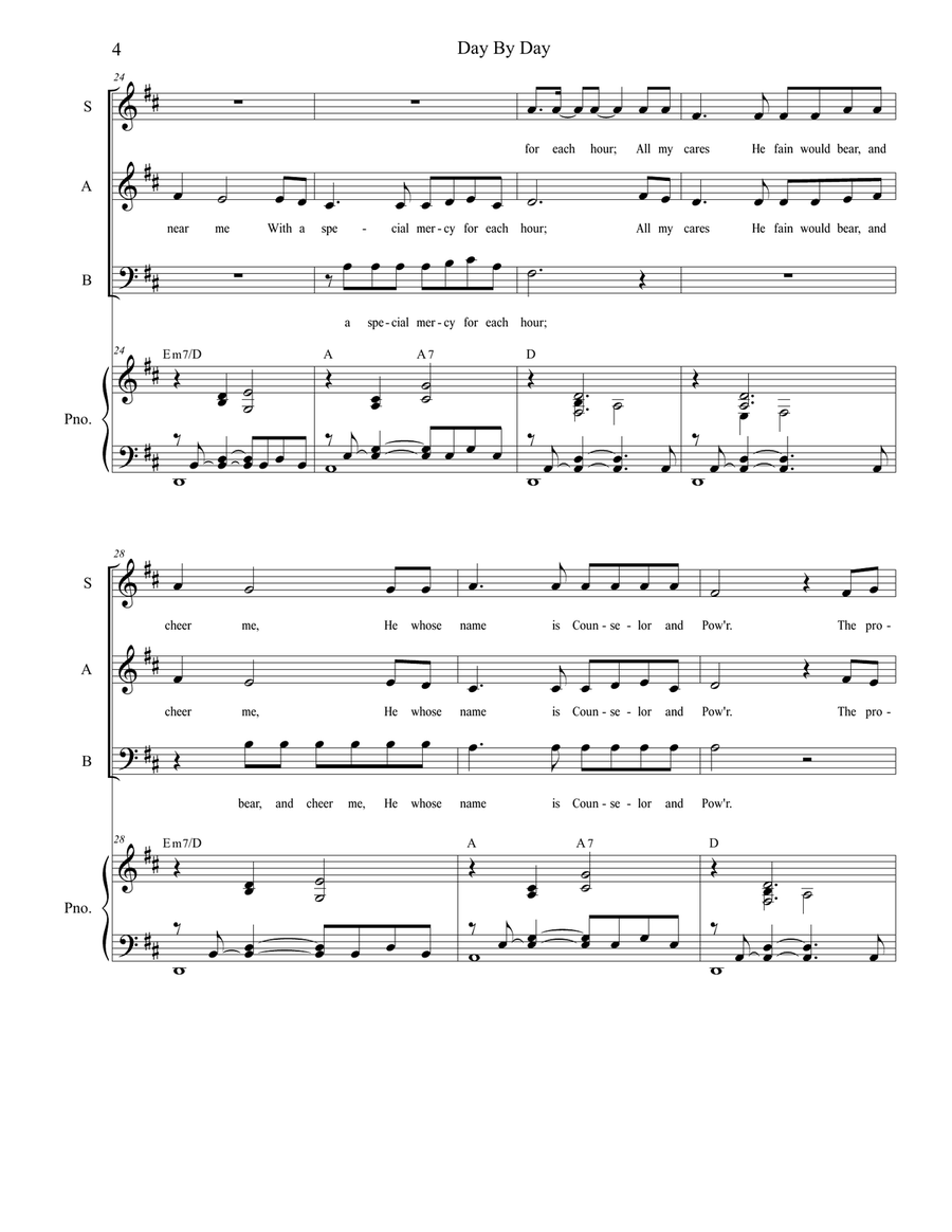 Day By Day (SAB) 3-Part scores gallery preview page 4