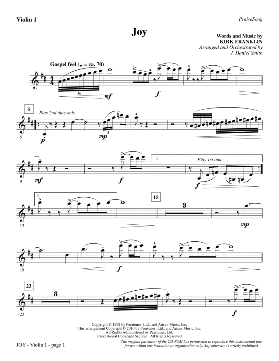 Joy - Violin 1 Joy - Violin 1 Choir scores gallery preview page 1