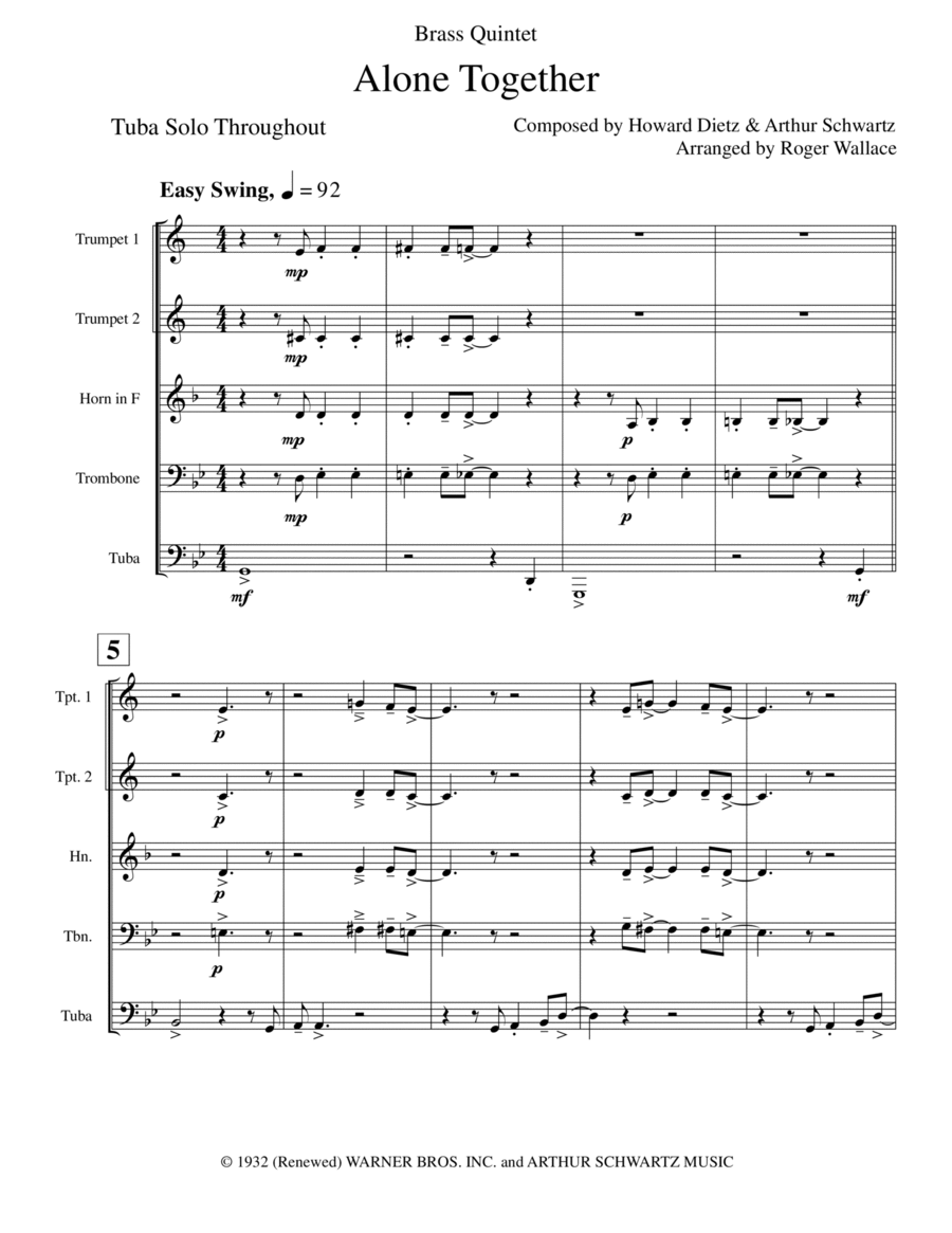 Alone Together Alone Together Brass Quintet scores gallery preview page 1