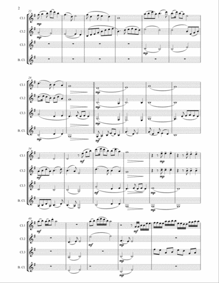 Colorful Clouds Chasing the Moon - Chinese traditional song for Clarinet Quartet Clarinet Quartet scores gallery preview page 3