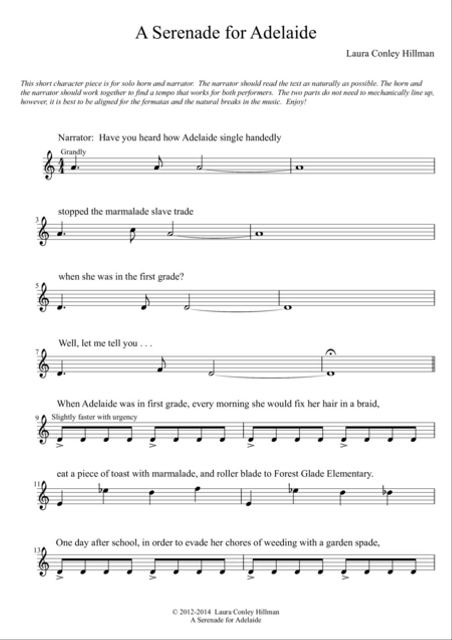 A Serenade for Adelaide A Serenade for Adelaide Horn Solo scores gallery preview page 1
