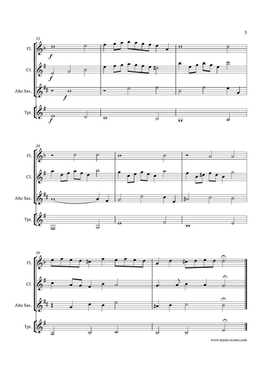 Festival Rondeau from Abdelazer - Flute, Clarinet, Alto Sax & Trumpet Small Ensemble scores gallery preview page 5
