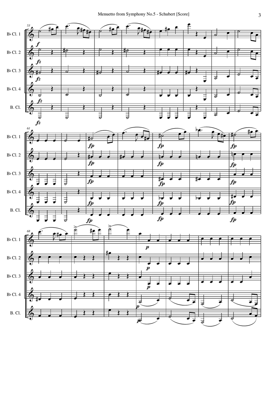 Menuetto from Symphony No.5 (Clarinet Quintet) Clarinet Quintet scores gallery preview page 3