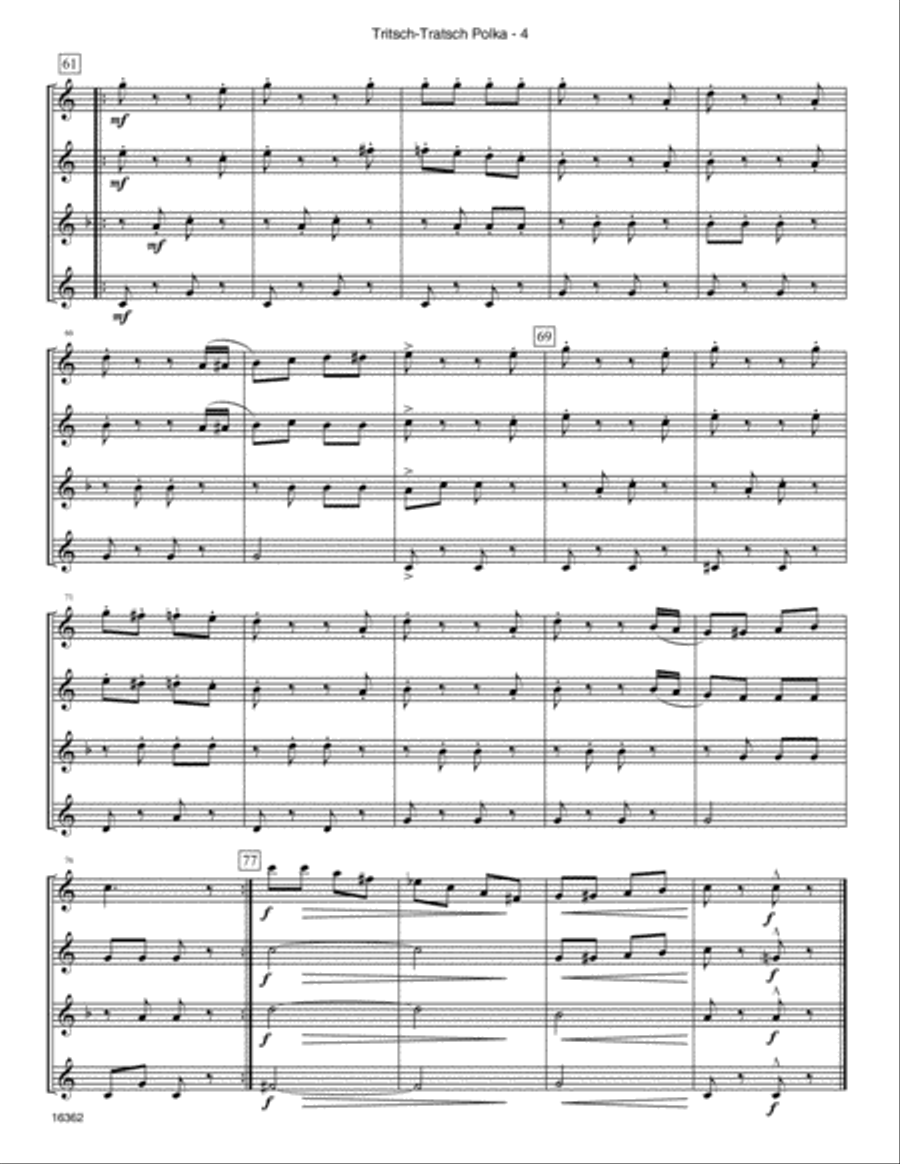 Tritsch-Tratsch Polka (Op. 214) Saxophone Quartet scores gallery preview page 5