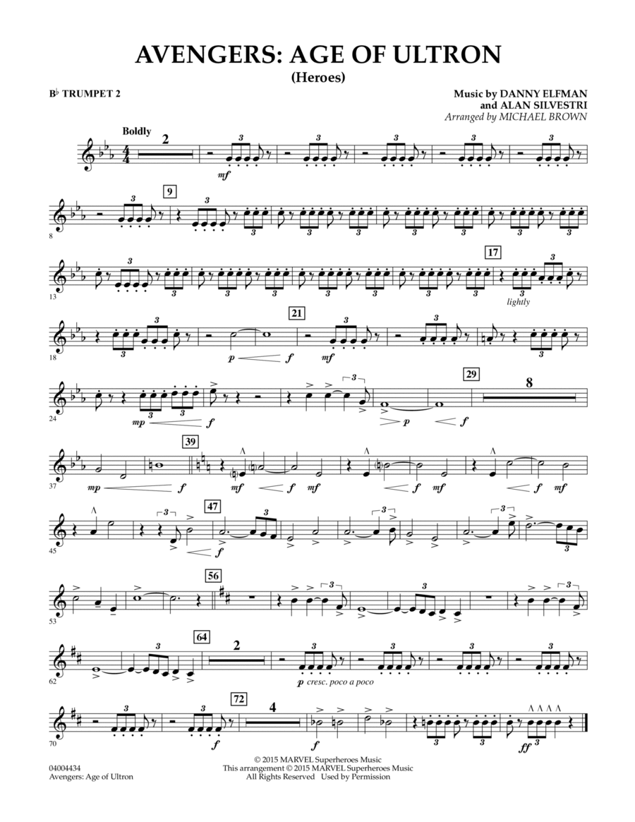 Avengers: The Age of Ultron (Main Theme) - Bb Trumpet 2 Concert Band scores gallery preview page 1