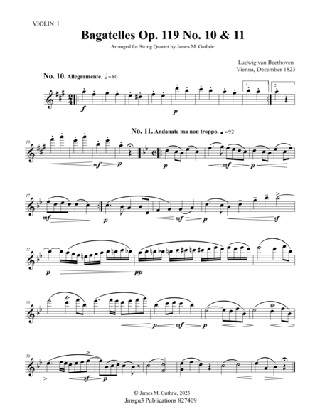 Beethoven: Bagatelles Op. 119 No. 10 & 11 for String Quartet image number null