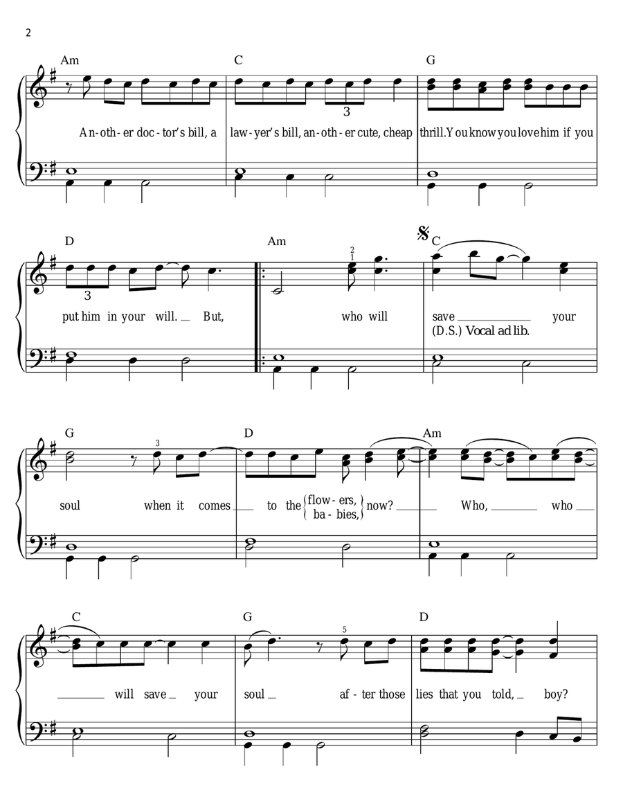 Who Will Save Your Soul Easy Piano scores gallery preview page 2