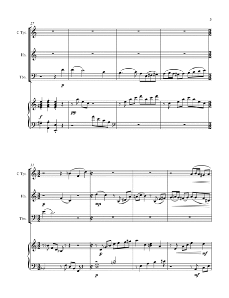 Quartet for Trumpet, Horn, Trombone, and Piano Horn scores gallery preview page 5