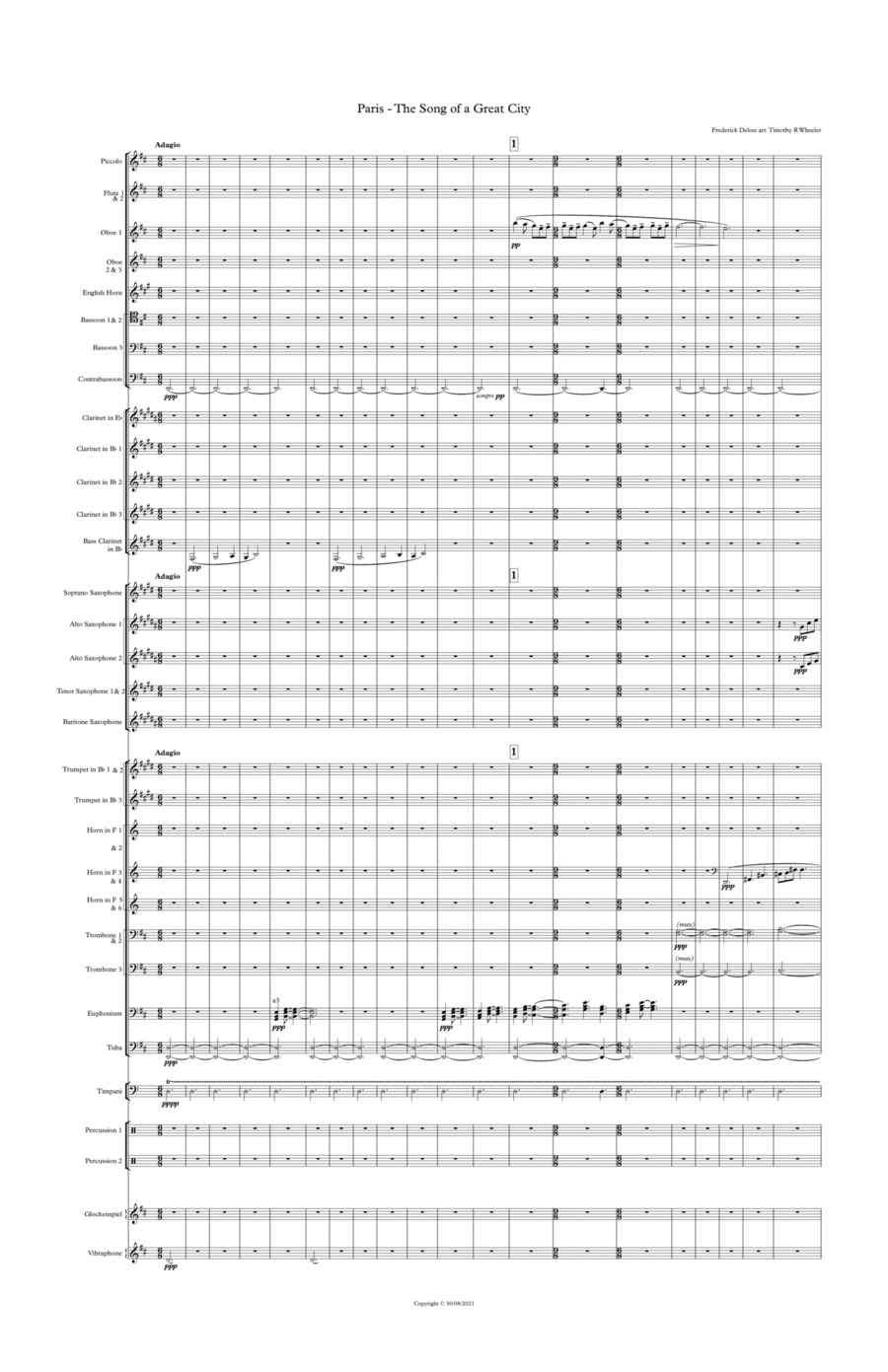 Delius Paris - Song of a Great City Small Ensemble scores gallery preview page 1
