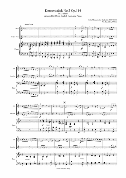 Konzertstück No.2, Op.114 arranged for Oboe, English Horn and piano