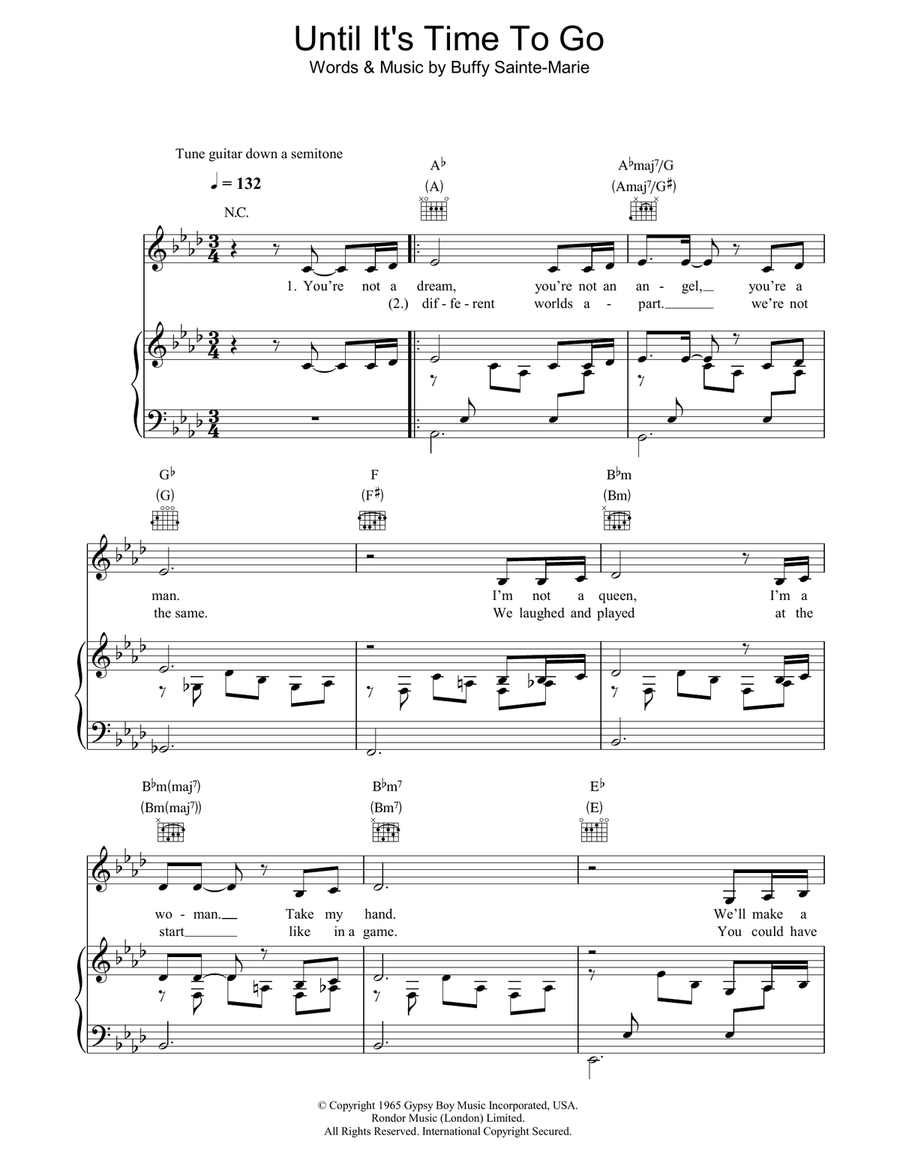 Until It's Time For You To Go Piano, Vocal, Guitar scores gallery preview page 1
