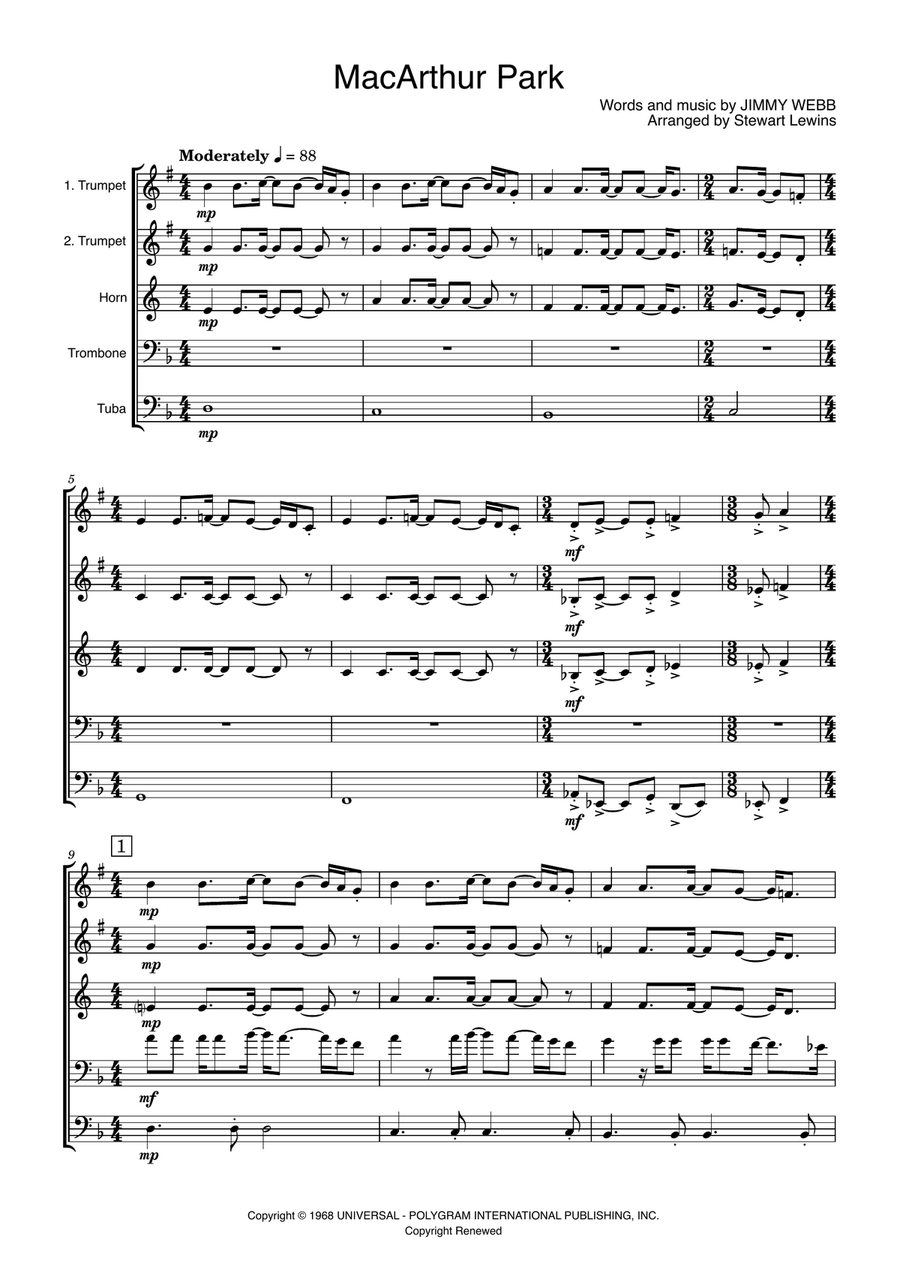 Macarthur Park Brass Quintet scores gallery preview page 1