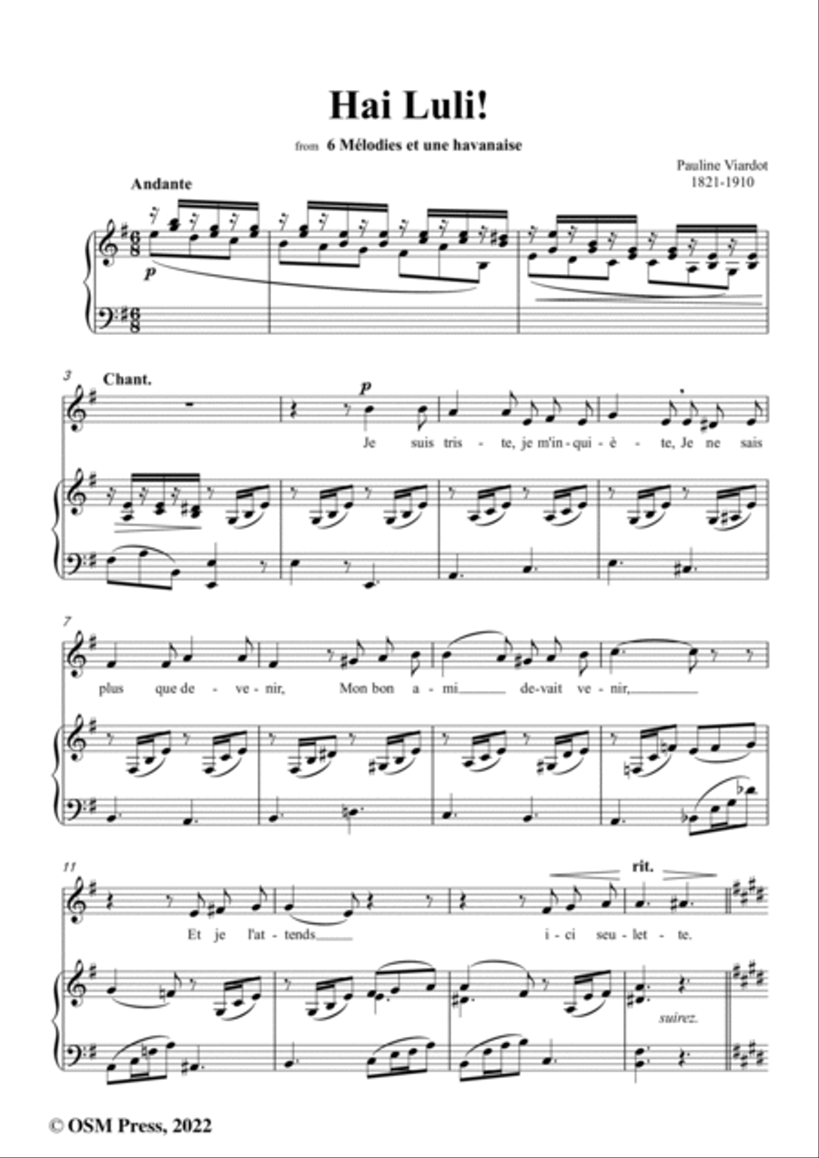 Pauline Viardot-Hai Luli!,VWV 1106,in e minor,from '6 Mélodies et une havanaise' Voice scores gallery preview page 2