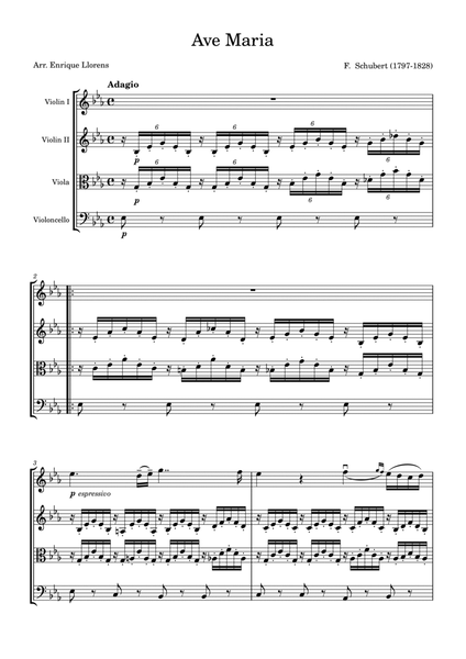 Schubert - Ave Maria for String Quartet - Level 3 image number null
