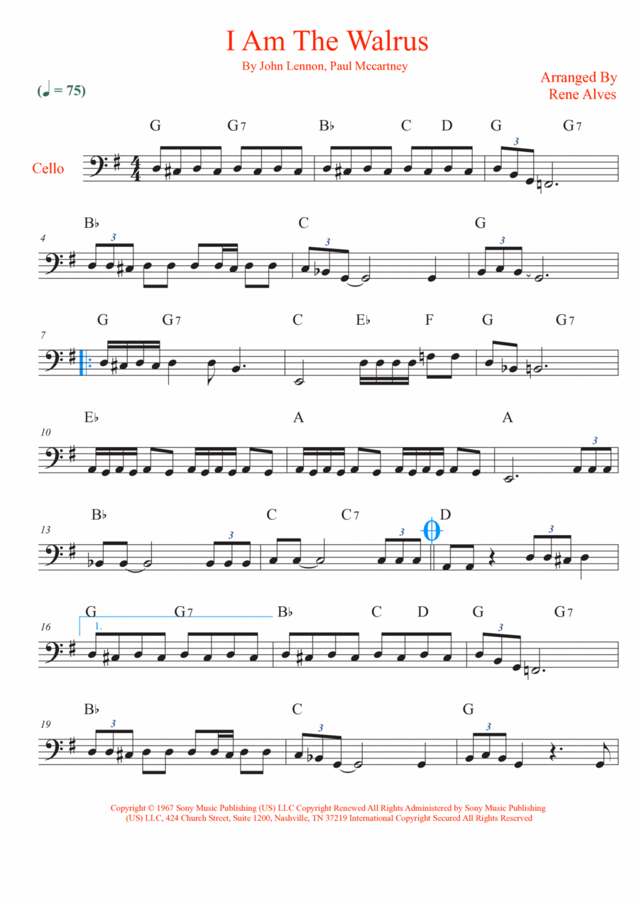 I Am The Walrus I Am The Walrus Cello Solo scores gallery preview page 1