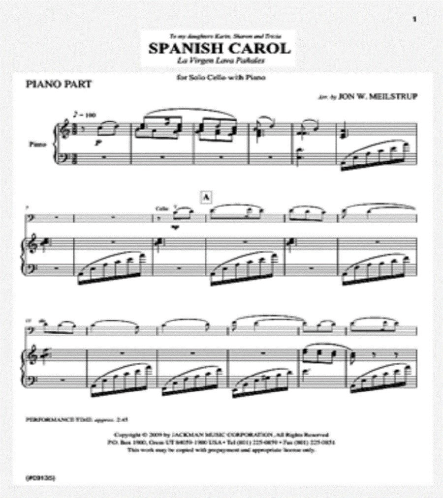 Spanish Carol (La Virgen Lava Panales) - Cello Solo Piano scores gallery preview page 2