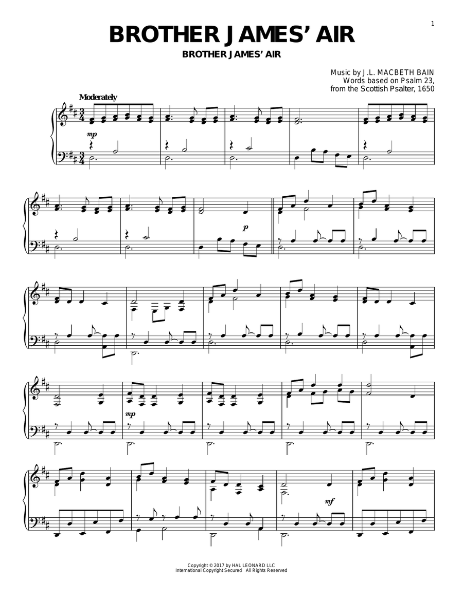 Brother James' Air Brother James' Air Piano Solo scores gallery preview page 1