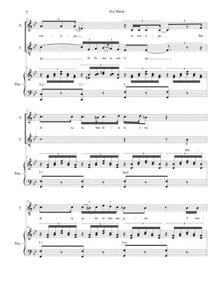 Ave Maria (Spanish Lyrics - Duet for Soprano & Tenor Solo - High Key - Piano) image number null