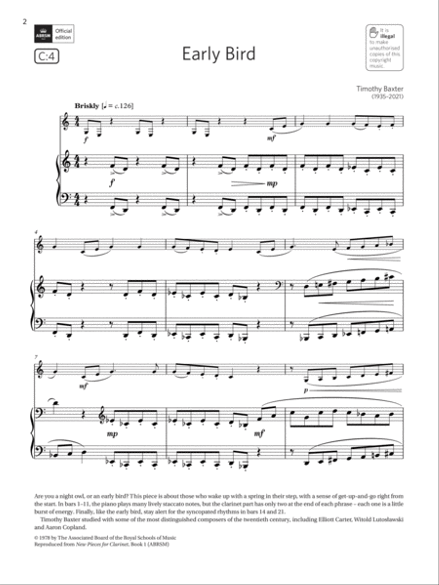 Early Bird (Grade 3 List C4 from the ABRSM Clarinet syllabus from 2022) Clarinet Solo scores gallery preview page 2