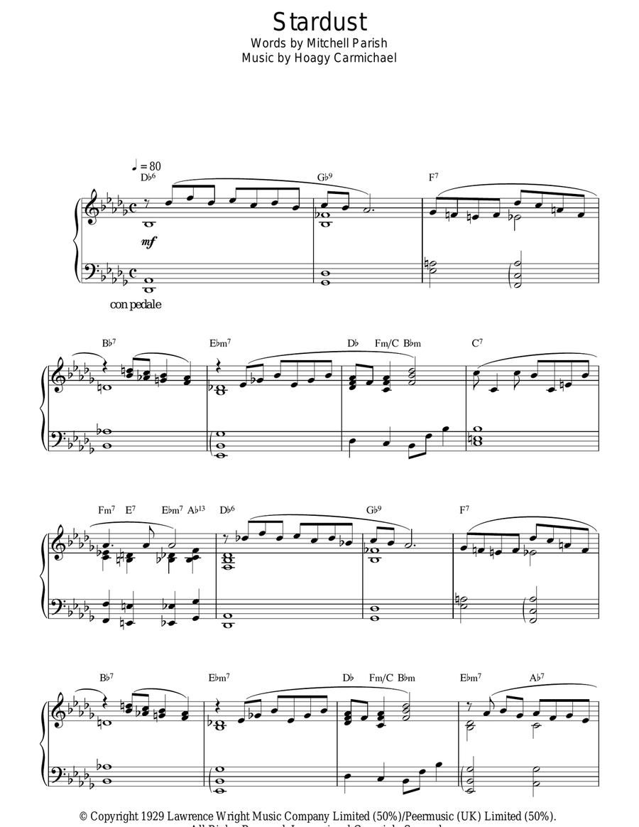 Stardust Piano Solo scores gallery preview page 1
