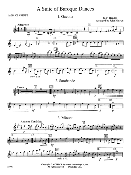 A Suite of Baroque Dances: 1st B-flat Clarinet