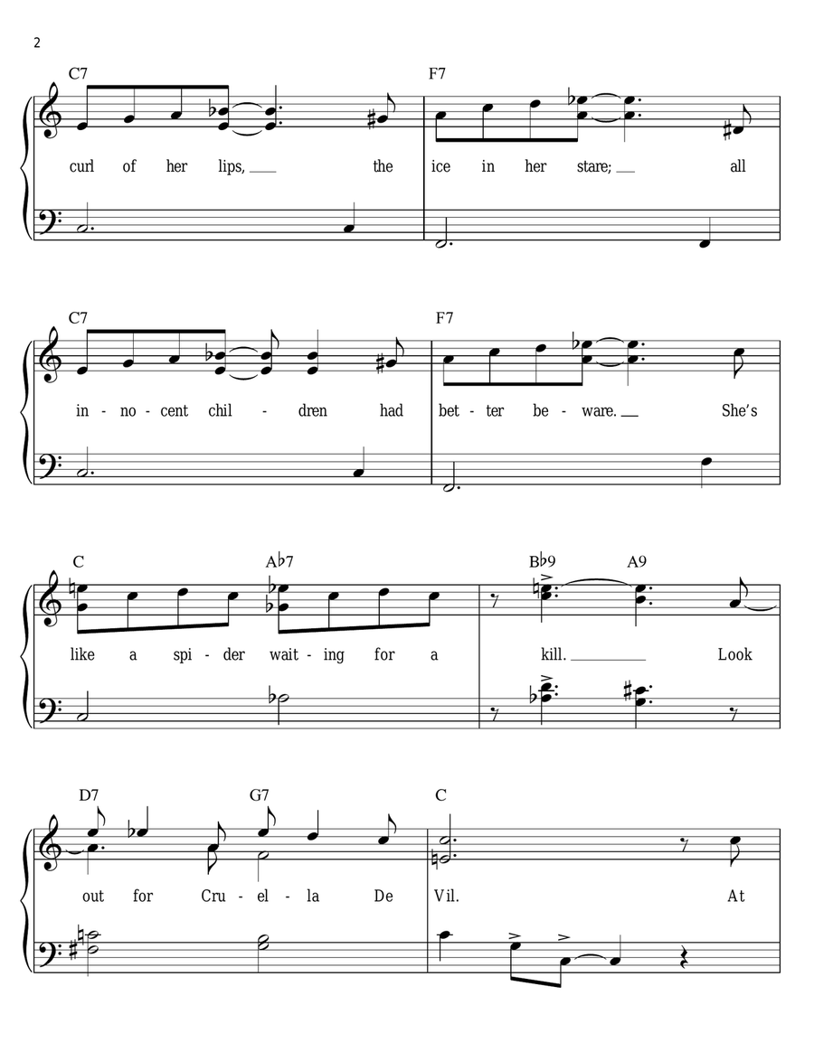 Cruella De Vil (from 101 Dalmations) Easy Piano scores gallery preview page 2
