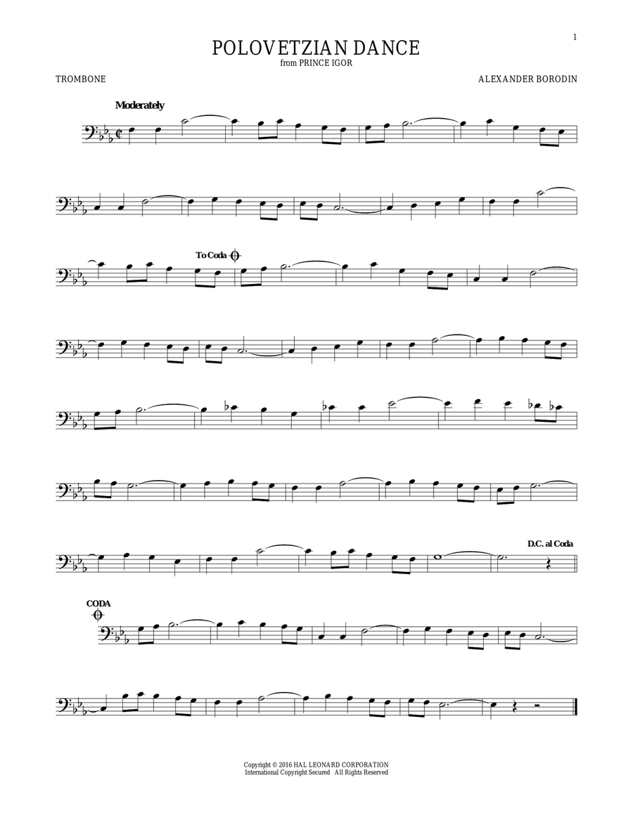 Polovetsian Dances Trombone Solo scores gallery preview page 1