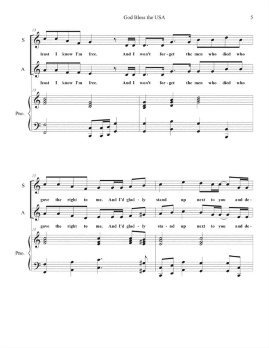 God Bless The U.s.a. Alto Voice scores gallery preview page 5