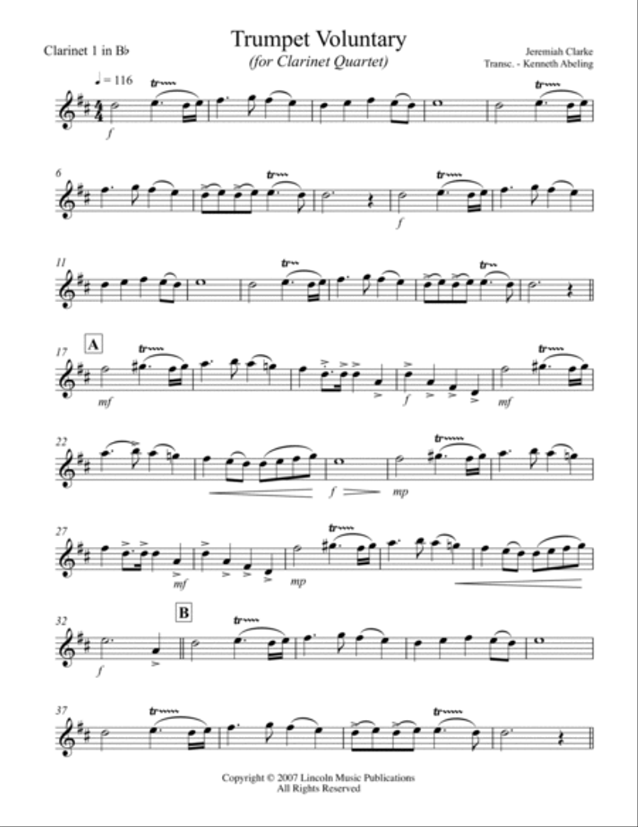 Trumpet Voluntary (for Clarinet Quartet) Woodwind Ensemble scores gallery preview page 5