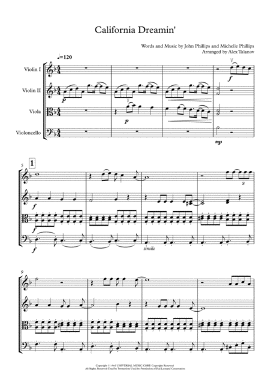California Dreamin' String Quartet scores gallery preview page 2