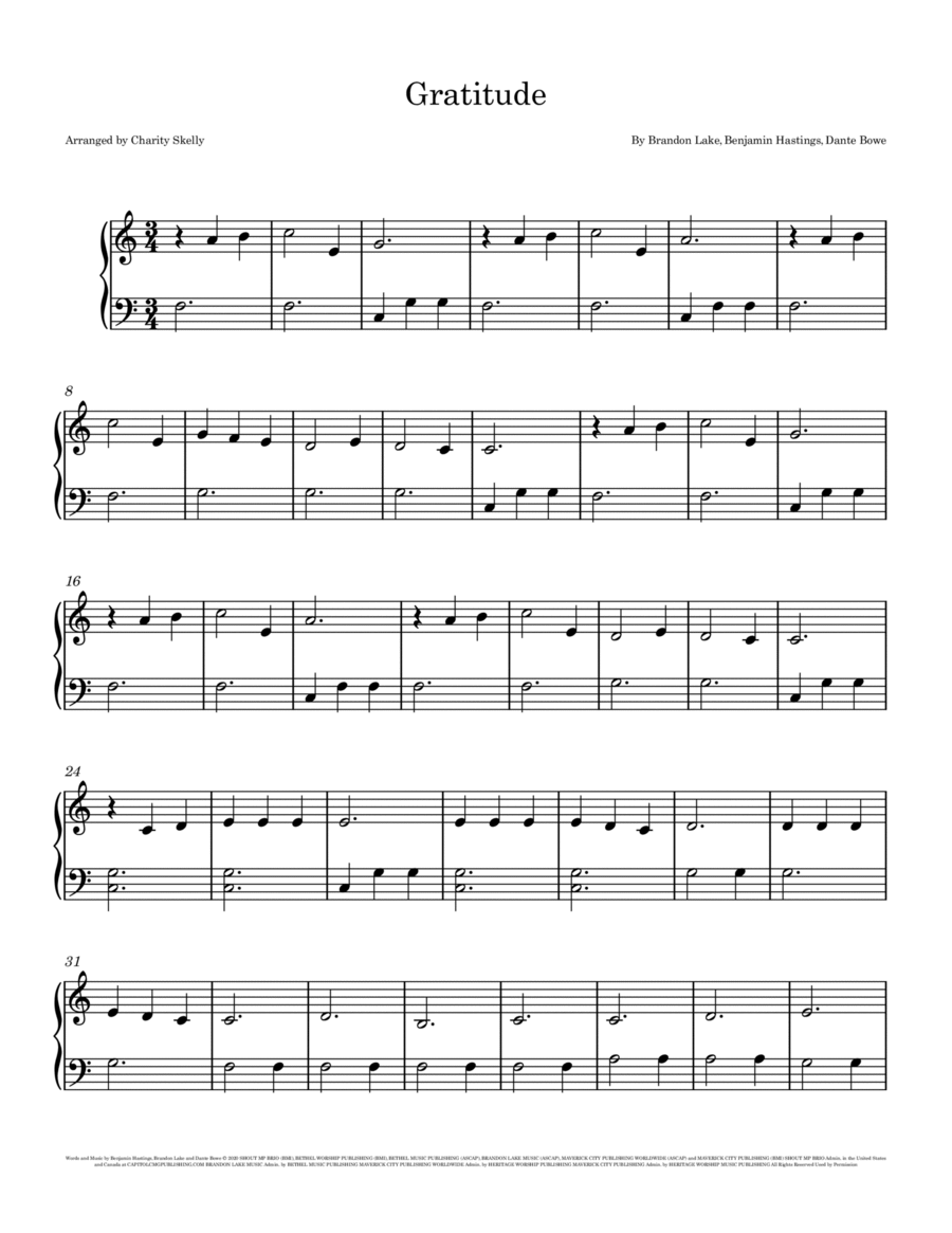Gratitude Easy Piano scores gallery preview page 1