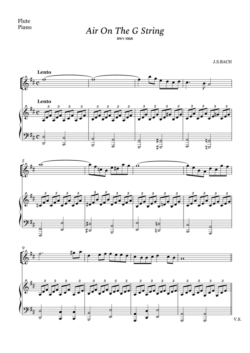 Bach - Air on The G String for Flute and Piano (Easy Arrangement) image number null