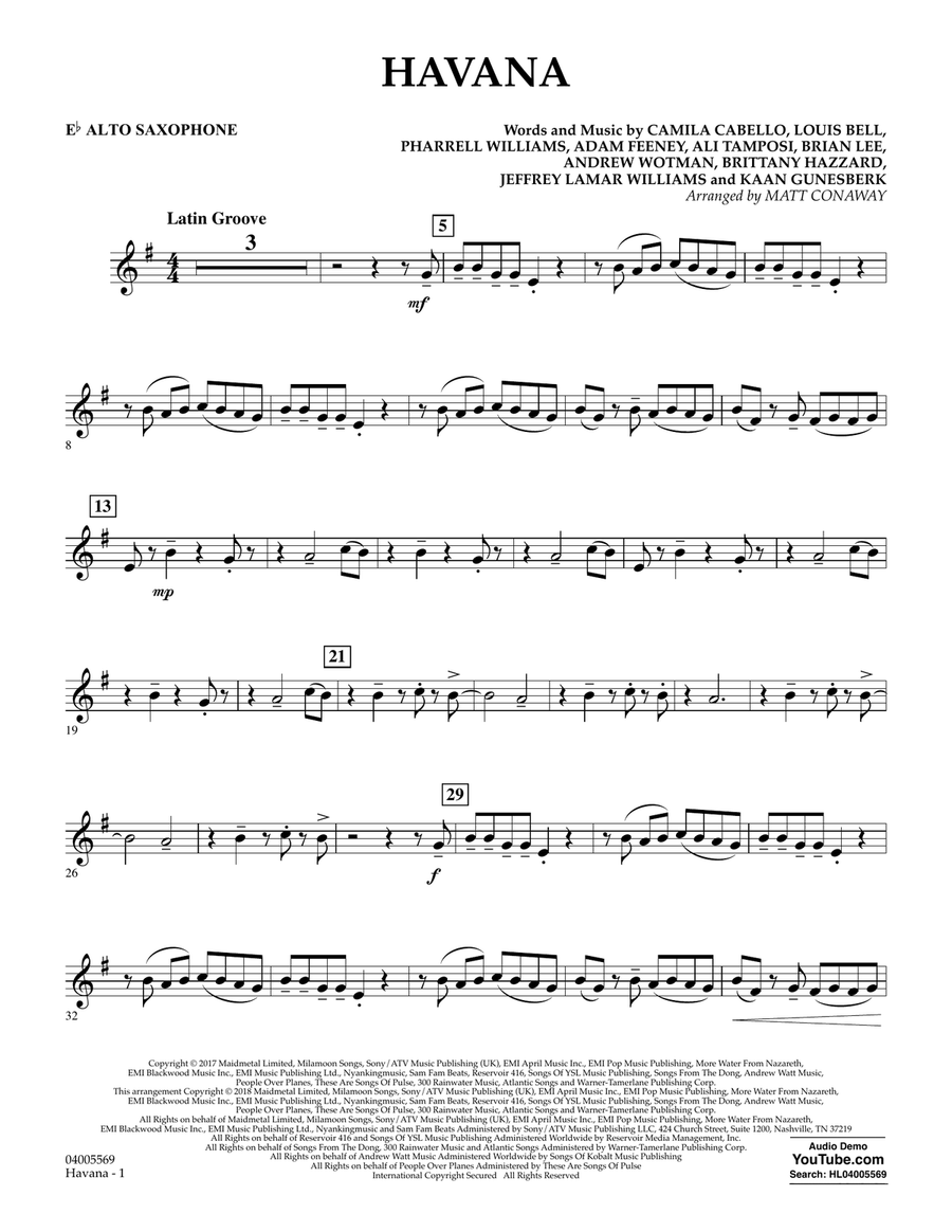 Havana - Eb Alto Saxophone Concert Band scores gallery preview page 1