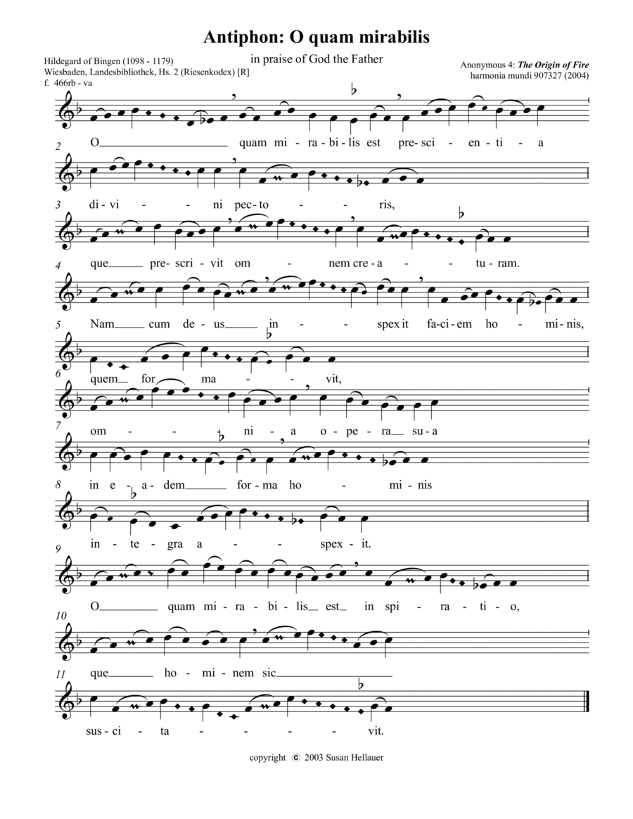 Antiphon: O quam mirabilis from Anonymous 4's album "The Origin of Fire" - Score Only