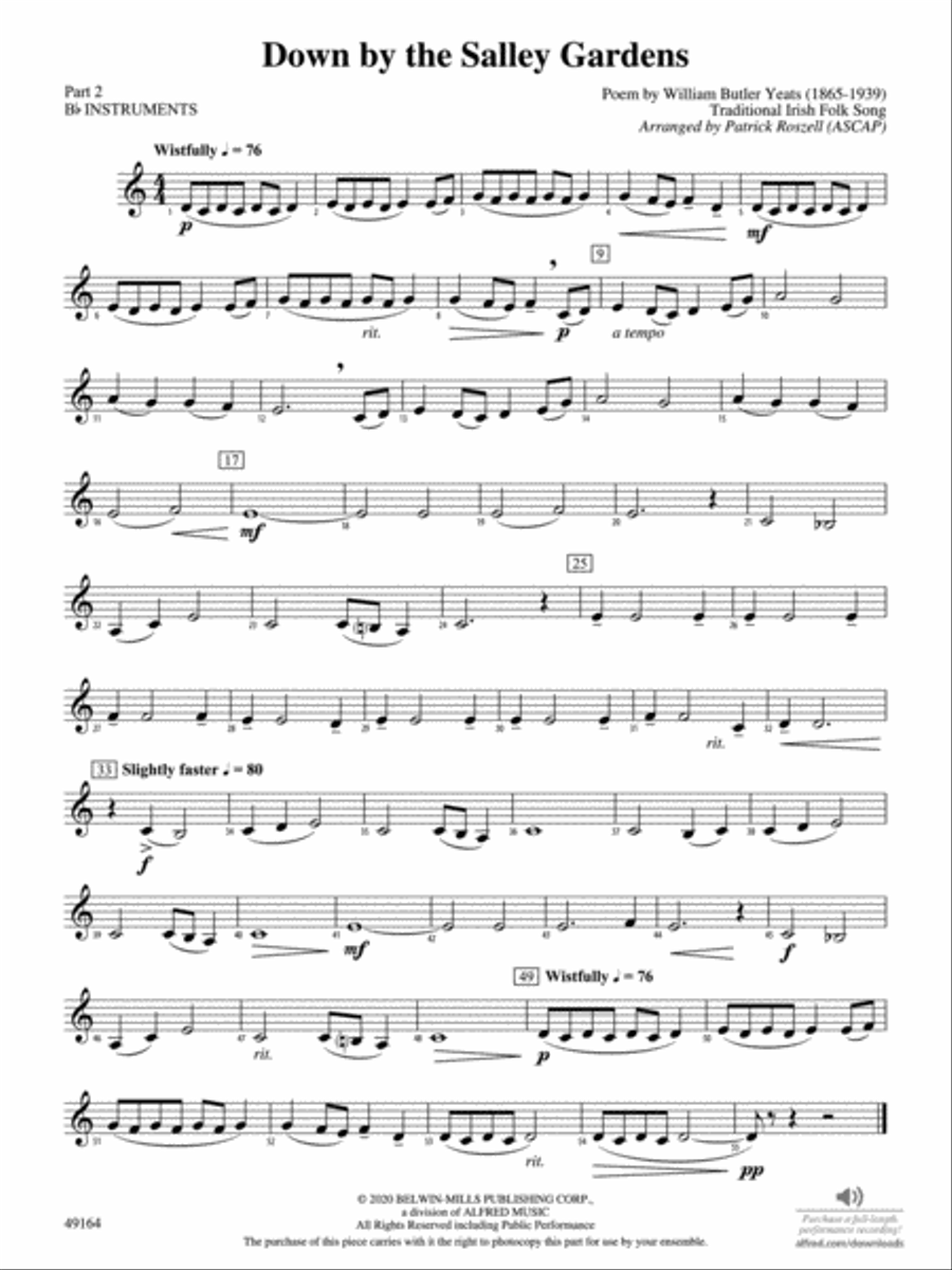 Down by the Salley Gardens: Part 2 - B-flat Instruments Concert Band scores gallery preview page 1