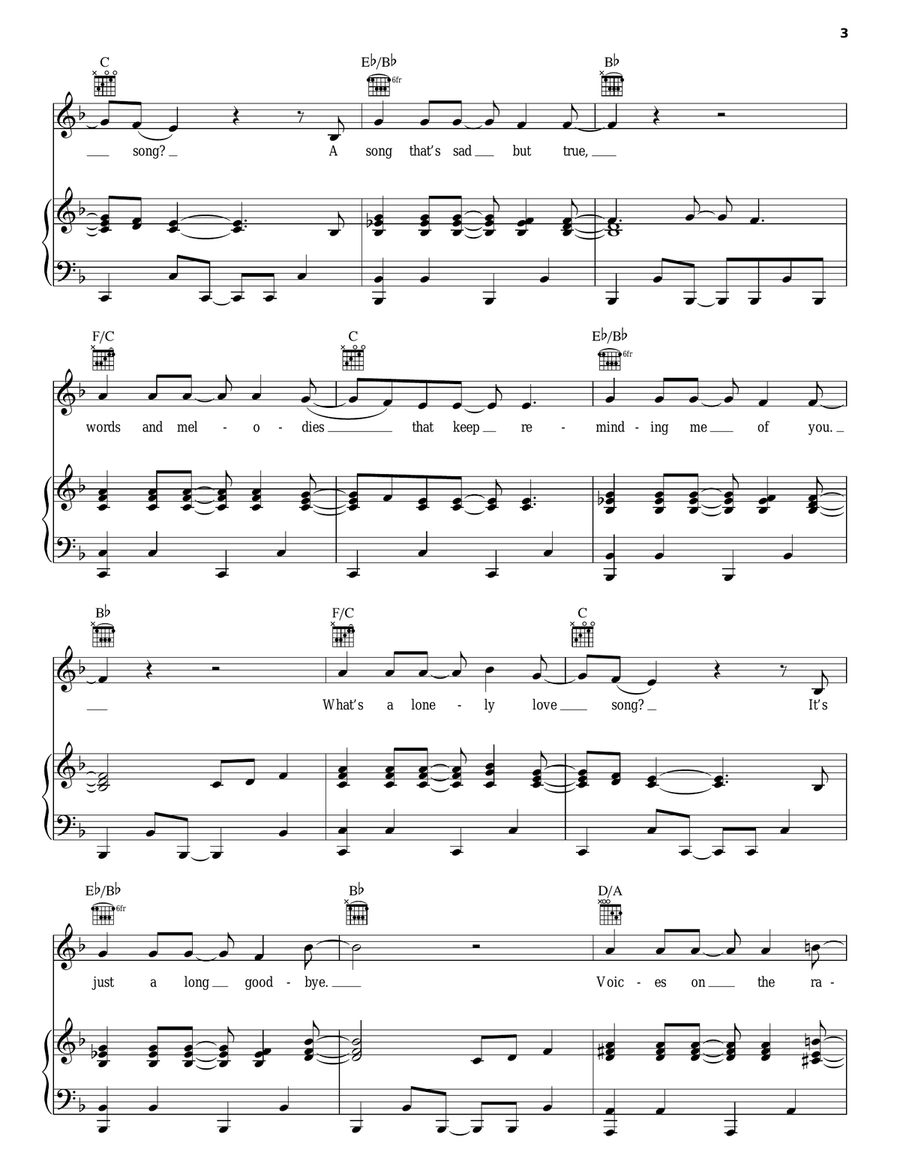 Lonely Love Song Piano, Vocal, Guitar scores gallery preview page 3