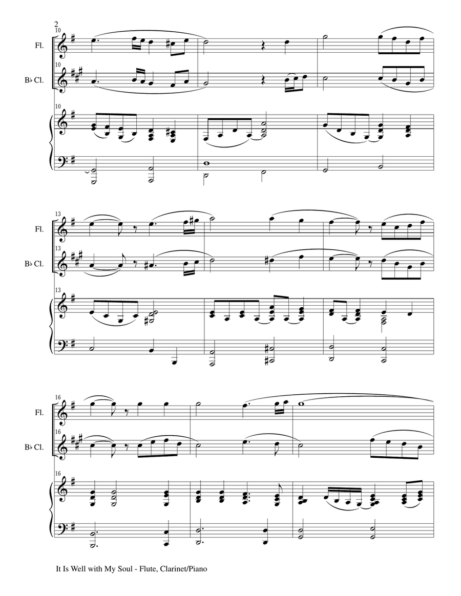 IT IS WELL WITH MY SOUL (Trio - Flute, Bb Clarinet and Piano with Parts) Woodwind Duet scores gallery preview page 2