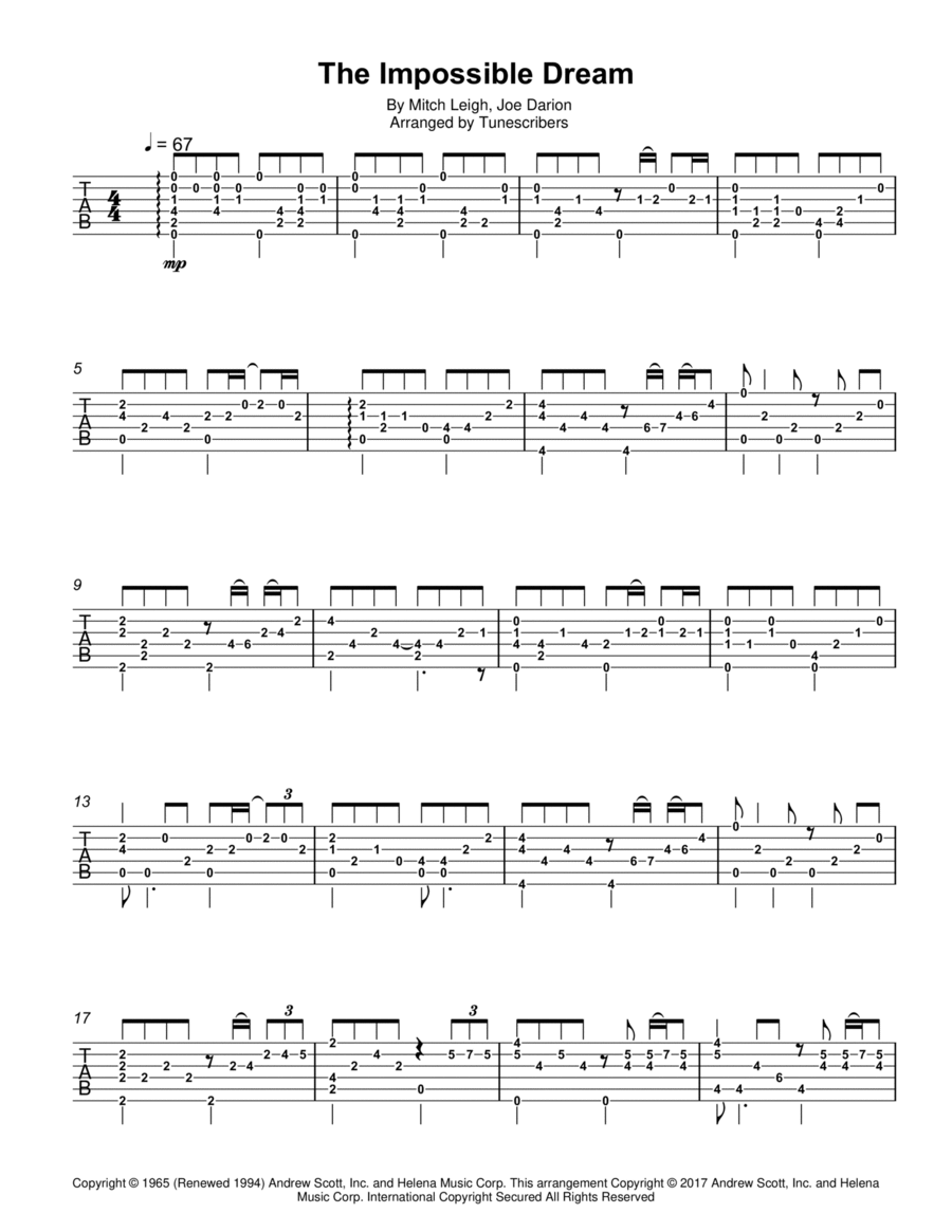 The Impossible Dream (The Quest) - Joe Darion & Mitch Leigh - Fingerstyle Guitar Electric Guitar scores gallery preview page 1