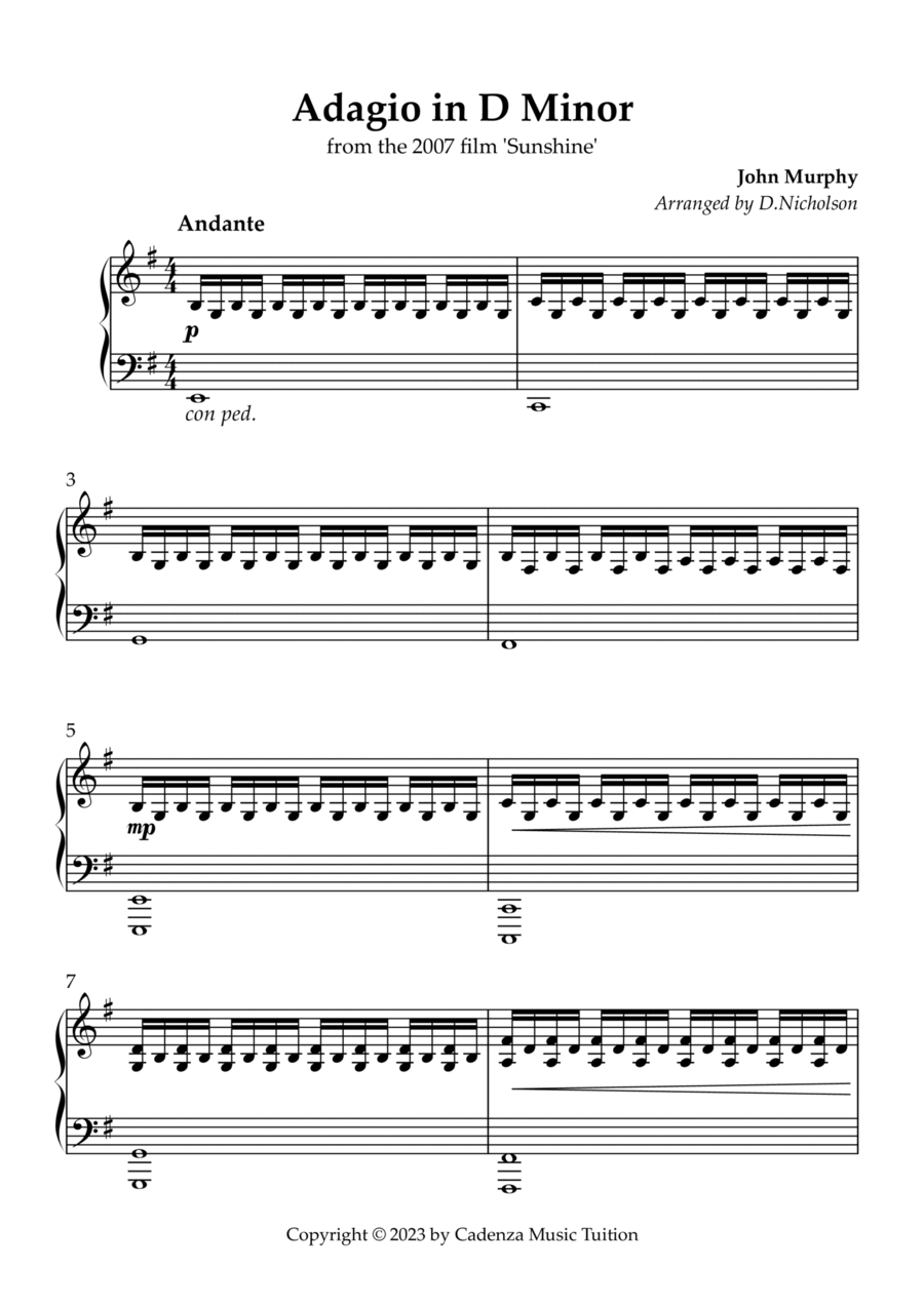 Sunshine (adagio In D Minor) Piano Solo scores gallery preview page 1