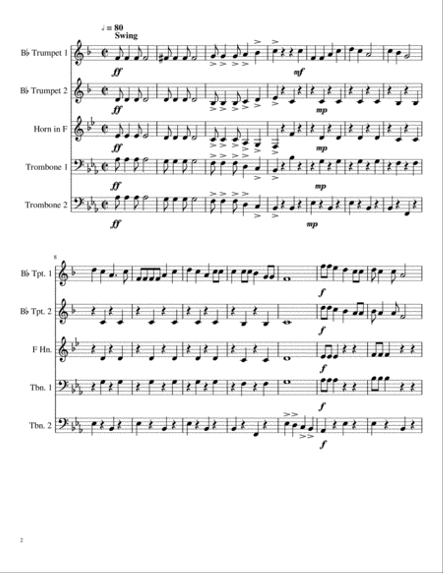 Buffalo Gals for Brass Quartet with optional horn Brass Quartet scores gallery preview page 2